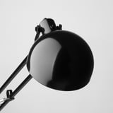 Un lampadaire noir élégant avec des bras réglables et un abat-jour sphérique brillant. Le design est moderne et fonctionnel, assurant un éclairage optimal.