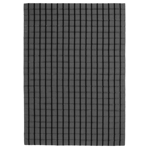 Tapis Tissé à Plat Foulum Gris Fait Main Gris Noir