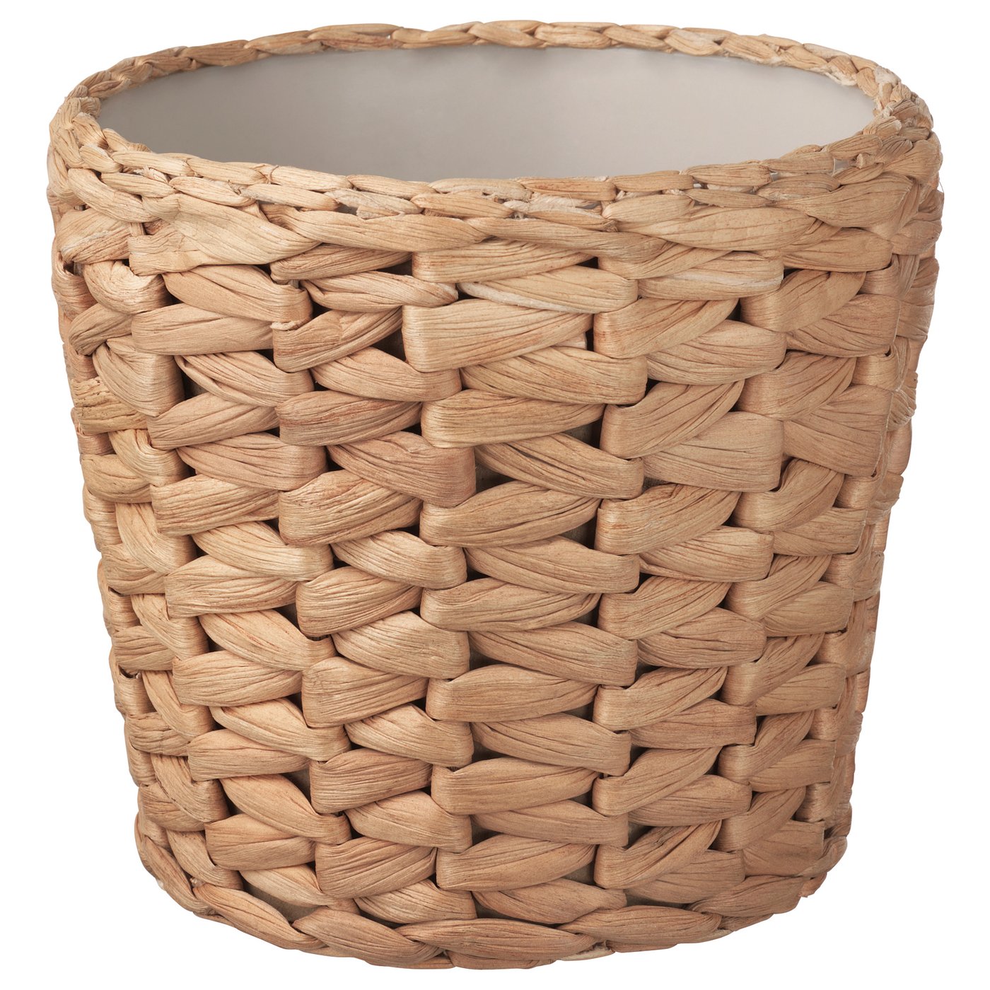 Panier tressé FRIDFULL, de couleur naturelle, de forme ronde, fabriqué à la main à partir de jacinthe d’eau.