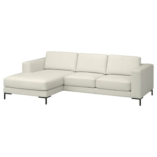 Canapé en L en cuir blanc FULLERÖ, design moderne, avec pieds en métal.