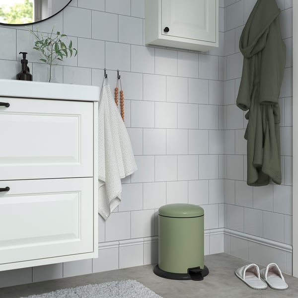 GÅNGSKYFFEL Poubelle à pédale, gris vert, 9 l