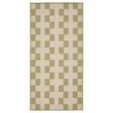 Tapis GÅNGSTIG : motif à carreaux vert clair et blanc, rectangulaire, doux, utilisation intérieure/extérieure.