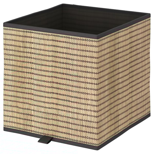 Boîte de rangement en jonc de mer GNABBAS, naturel et noir, forme cubique.