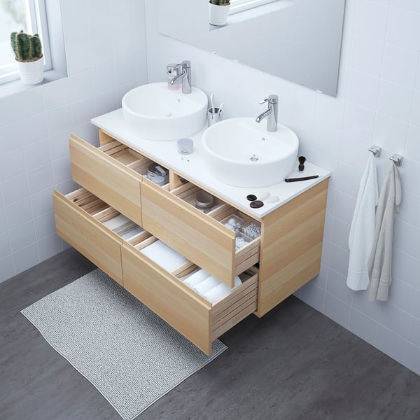 Godmorgon Meuble Lavabo 4tir Effet Chene Blanchi 120x47x58 Cm Ikea
