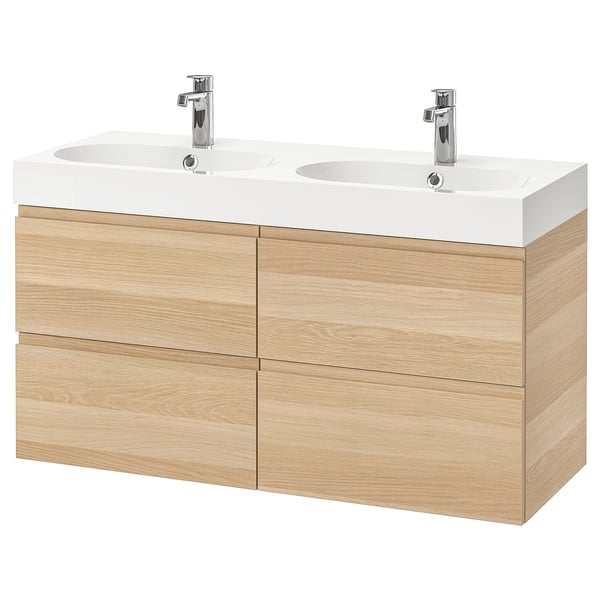 Godmorgon Braviken Meuble Lavabo 4tir Effet Chene Blanchi Mitigeur Lavabo Brogrund 120x48x68 Cm Ikea