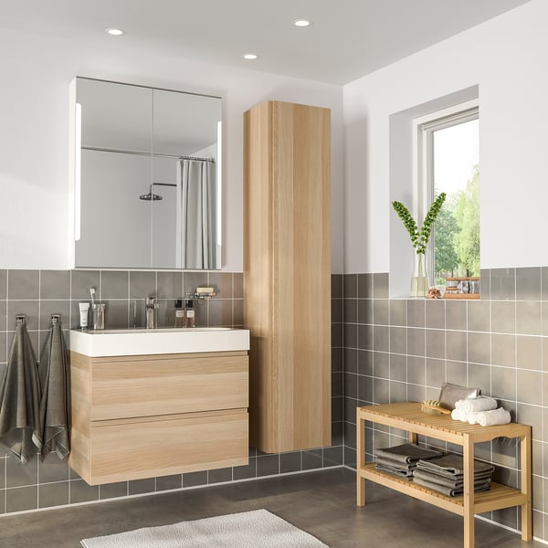 Godmorgon Braviken Mobilier Salle De Bain 5 Pieces Effet Chene Blanchi Mitigeur Lavabo Brogrund Ikea