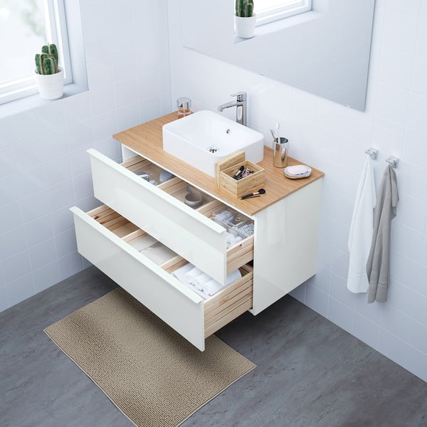 Godmorgon Meuble Lavabo 2tir Brillant Blanc 100x47x58 Cm Ikea
