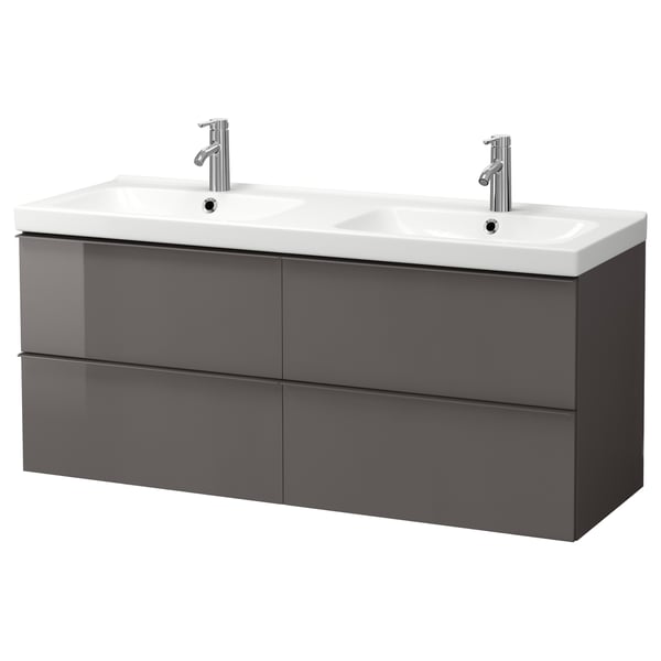 Godmorgon Odensvik Meuble Lavabo 4tir Brillant Gris Dalskar Mitigeur Lavabo 143x49x64 Cm Ikea