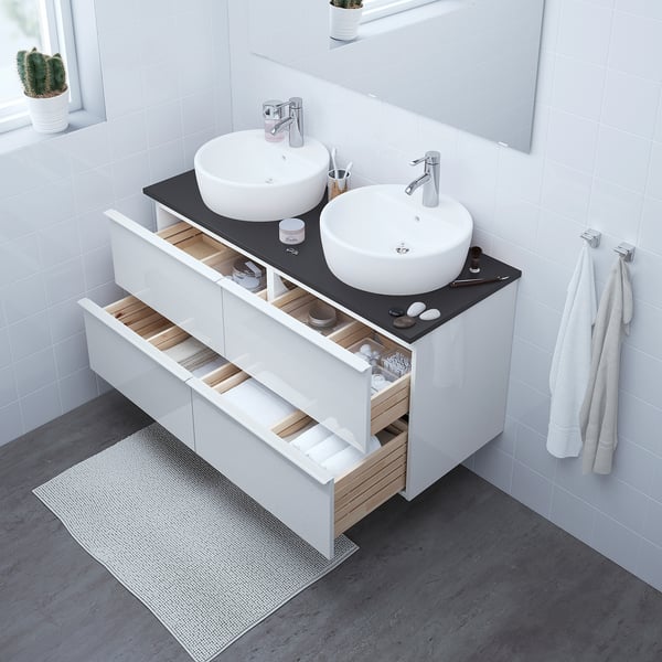 Meuble De Salle De Bain à Poser Au Sol Godmorgon Tolken Tornviken Meuble Lavabo Av Lavabo A Poser 45 Brillant Blanc Anthracite Dalskar Mitigeur Lavabo 122x49x74 Cm Ikea