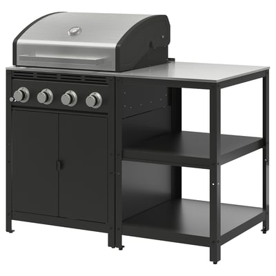 GRILLSKÄR Barbecue au gaz av îlot cuisine, acier inoxydable/extérieur, 133x61 cm