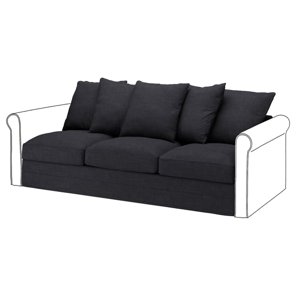 Canapé GRÖNLID gris foncé, moderne et confortable, avec des coussins moelleux, des lignes épurées et des accoudoirs roulés.