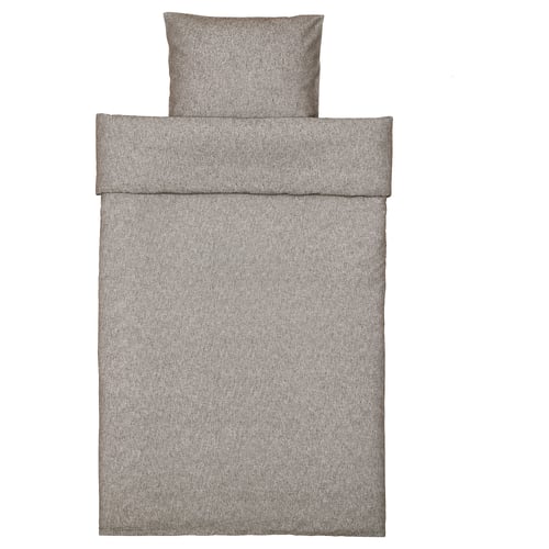 Ensemble de couette gris GROVSNÄRJA , coton brossé doux, encoître zippé, taie d’oreiller enveloppe, chaud et douillet.