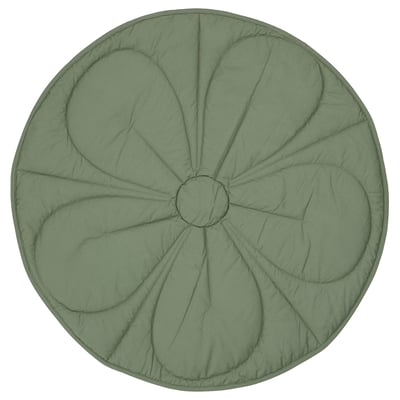 GULDVÄVARE : couverture ronde matelassée verte, motif floral, coton biologique.