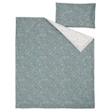 Parure de lit pour bébé GULDVÄVARE, bleu avec fleurs jaunes, 3 pièces : housse de couette, taie d’oreiller et fermeture éclair. 100 % coton biologique, lavable en machine.
