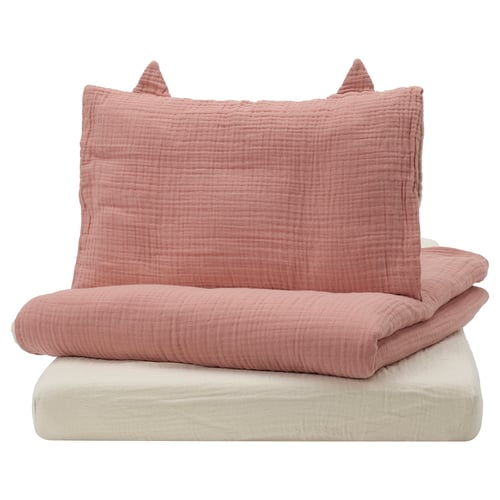 Parure de lit pour bébé GULDVÄVARE, pêche, coton biologique doux, oreillers rectangulaires, drap-housse.