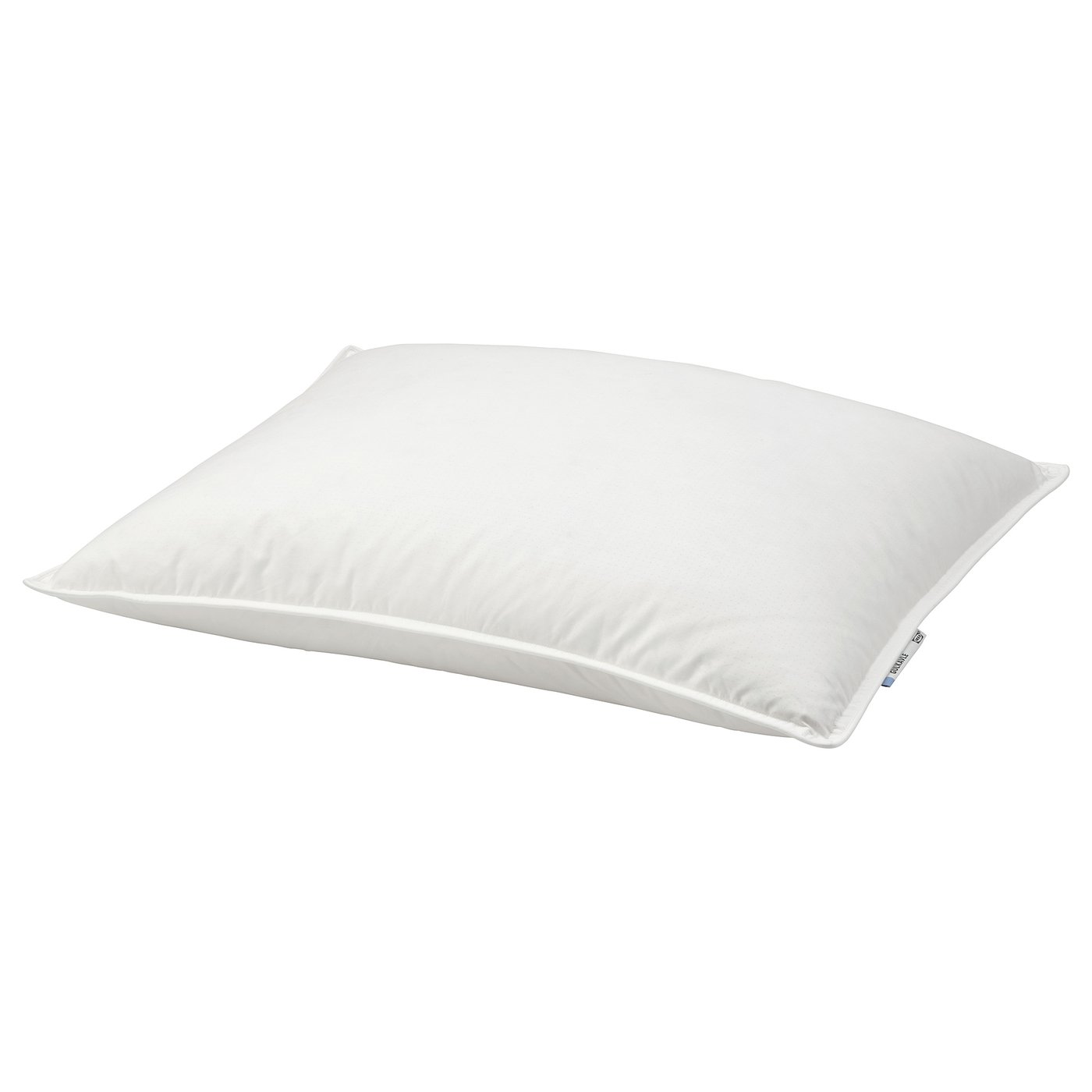 Un oreiller GULKAVLE blanc, rectangulaire, garni de duvet, discret, avec une housse en coton doux.