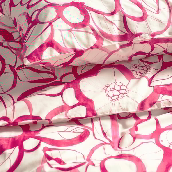 HÄRLIR Housse de couette et 1 taie, blanc rose vif/motif floral, 150x200/50x60 cm