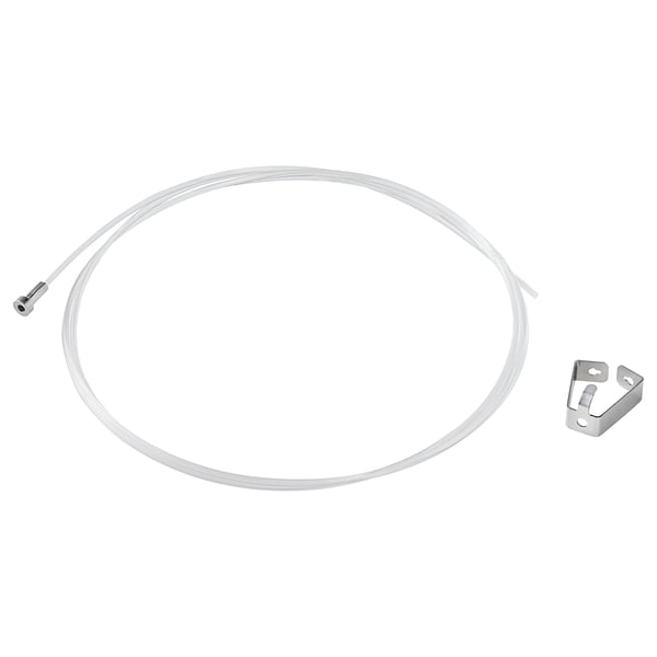 Un produit HAGHED, un tube en plastique transparent avec un connecteur métallique et un support métallique.