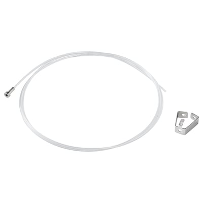 Un produit HAGHED, un tube en plastique transparent avec un connecteur métallique et un support métallique.