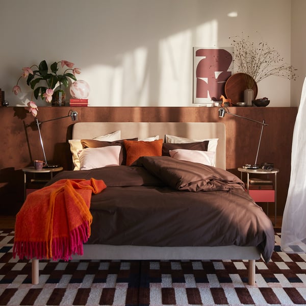 HAMPFLOCKEL Housse de couette et 2 taies, brun, 240x220/50x60 cm