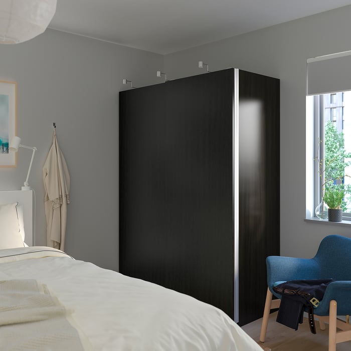 HASVIK Jeu 2 ptes coul - motif frêne effet brun-noir - IKEA