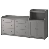 Set de rangement HAUGA gris : commode large avec 6 tiroirs et armoire à 2 portes pour une utilisation polyvalente.