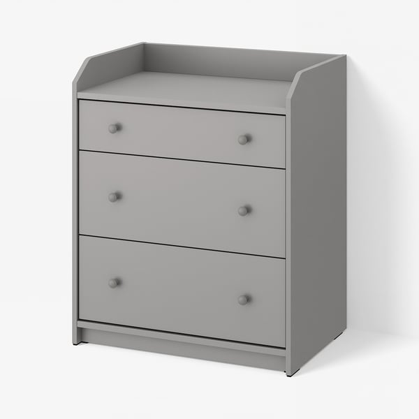 HAUGA Commode 3 tiroirs, gris, 70x46x84 cm