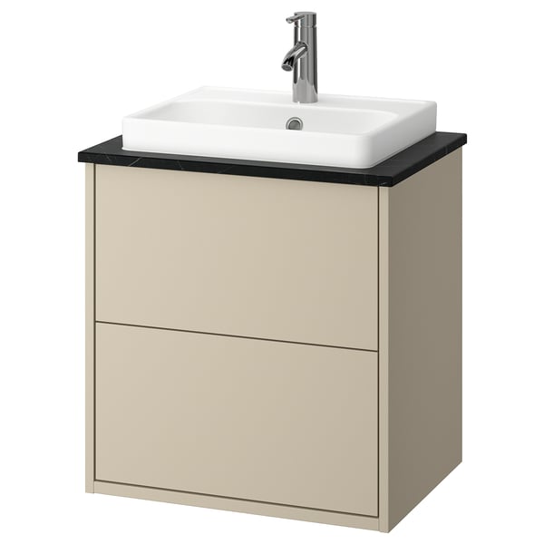 Vanité en bois beige avec lavabo carré