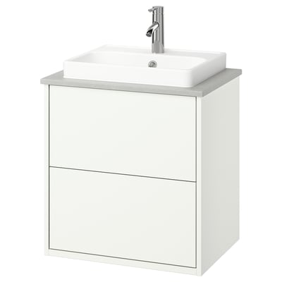 Meuble-lavabo mural blanc HAVBÄCK, design moderne avec un tiroir et lavabo rectangulaire, robinet inclus.