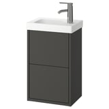 Meuble de salle de bain gris HAVBÄCK, mural, 2 tiroirs, lavabo blanc, design moderne.