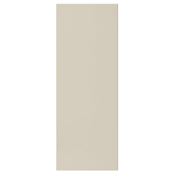Affiche une façade HAVSTORP beige, rectangulaire, aux lignes douces, réalisée à partir de peinture acrylique et de panneaux de fibres pour un design de cuisine moderne et neutre.
