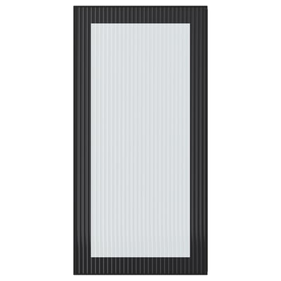 Porte rectangulaire en verre à cadre noir avec motif cannelé.
