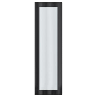 Porte en verre noir HEJSTA, rectangulaire avec bandes verticales, encadrée en aluminium.