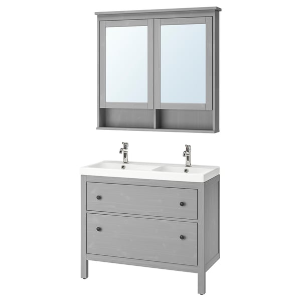 Hemnes Odensvik Mobilier Salle De Bain 5 Pieces Gris Voxnan Mitigeur Lavabo 103 Cm Ikea