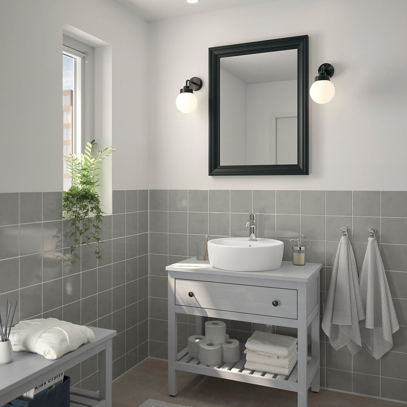 Hemnes Tornviken Mobilier Salle De Bain 4 Pieces Gris Voxnan Mitigeur Lavabo 82 Cm Ikea