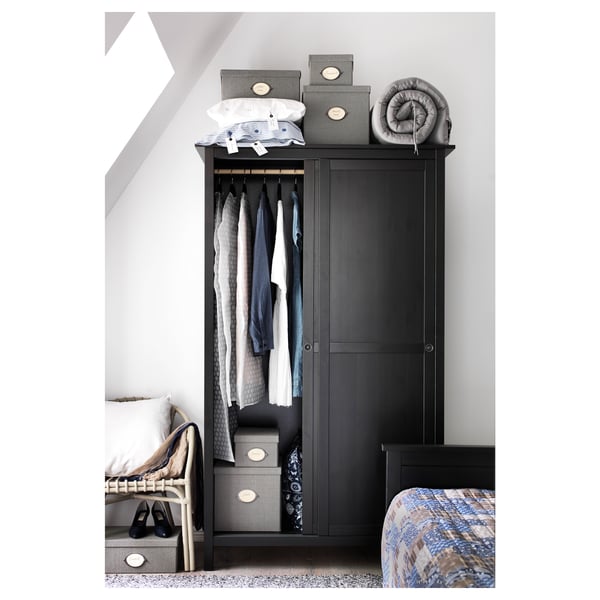 HEMNES Armoire 2 portes coulissantes brun noir IKEA