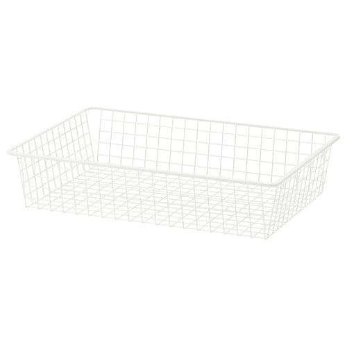 Panier HJÄLPA en treillis métallique blanc, rectangulaire, avec conception en grille.