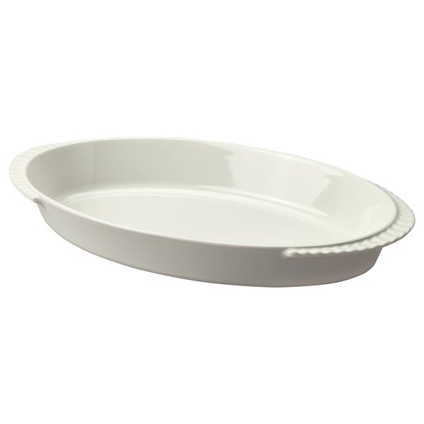 Plat ovale en céramique blanche HÖSTAGILLE, finition brillante, idéal pour servir des casseroles et des rôtis.