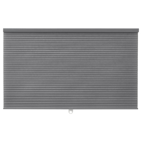 HOPPVALS store obscurcissant gris, rectangulaire, sans fil, avec cordon caché, offrant intimité et contrôle de la lumière.