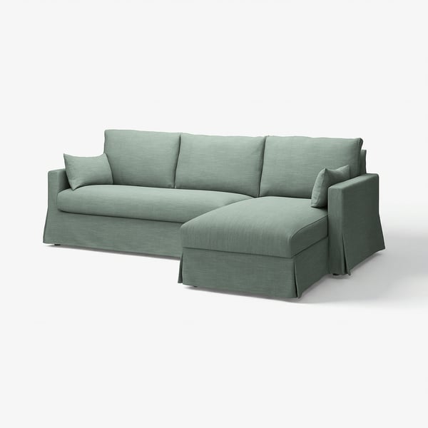 HYLTARP Housse canapé 3p av méridienne, dte, Hemmesta gris vert