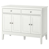 Buffet IDANÄS blanc avec 2 tiroirs et portes pliantes, de forme rectangulaire.