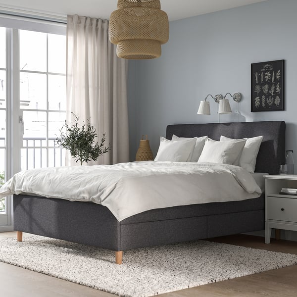 Lit avec sommier 160x200 cm en tissu gris clair - AREZ