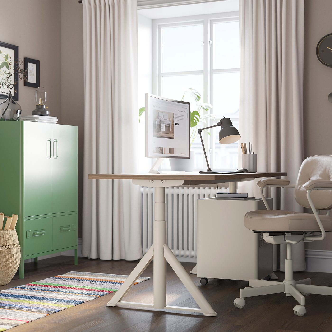 Bureau IKEA Mickaël Modulable – Beige/blanc, Avec Surmeuble, 140x74,5 Cm, Adulte/adolescent