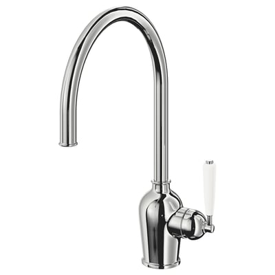 Robinet chromé INSJÖN, bec incurvé élégant, poignée blanche, corps en laiton durable.