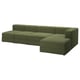 Canapé modulaire vert JÄTTEBO avec chaise longue et sièges de rangement, moderne et confortable.