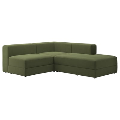 Canapé moderne en forme de L en vert, en velours côtelé. Confortable avec rangement, parfait pour la détente.
