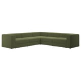 Un canapé sectionnel JÄTTEBO vert en forme de L avec un revêtement en velours côtelé texturé et des lignes épurées et modernes.