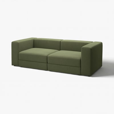Canapé moderne vert olive, design modulaire aux lignes épurées. Une housse en tissu en verre côtelé confortable.