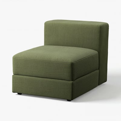 Fauteuil en velours côtelé vert JÄTTEBO, design minimaliste moderne, confortable, texturé.