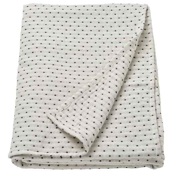 Couvre-lit Jakobs lilja, blanc cassé avec surpiqûres grises, 100 % coton, rectangle, pliable.